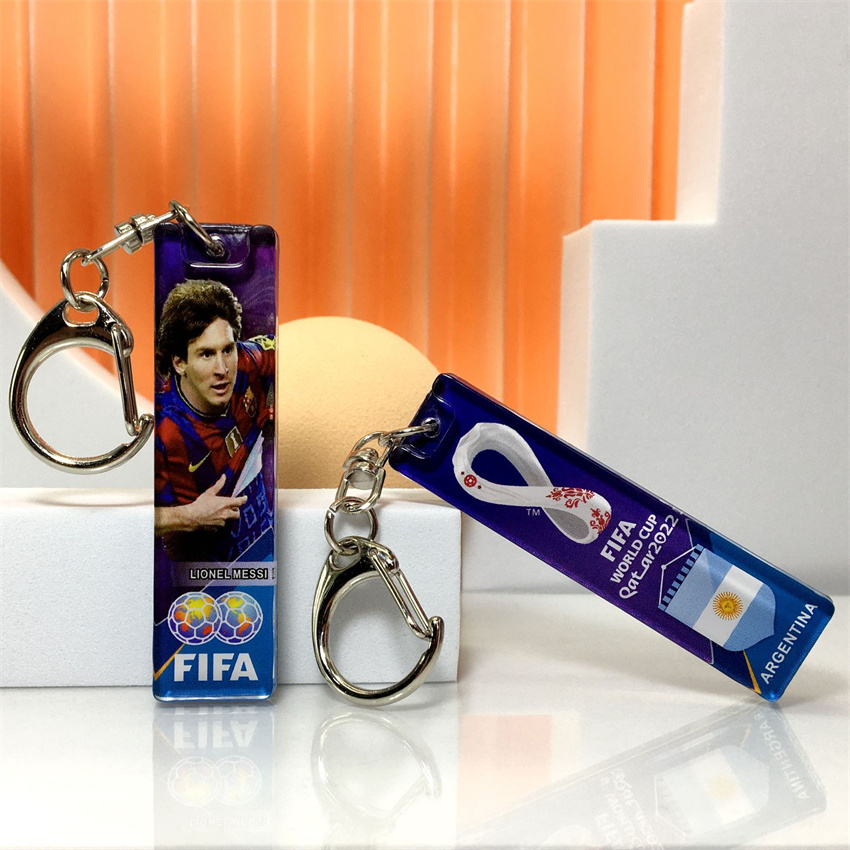 Wholesale Custom Logo 2022 Qatar World Cup Surrounding Series of Collectibles Transparent Bag Charm Double-sided Color Printing Soccer Star Acrylic Keychain