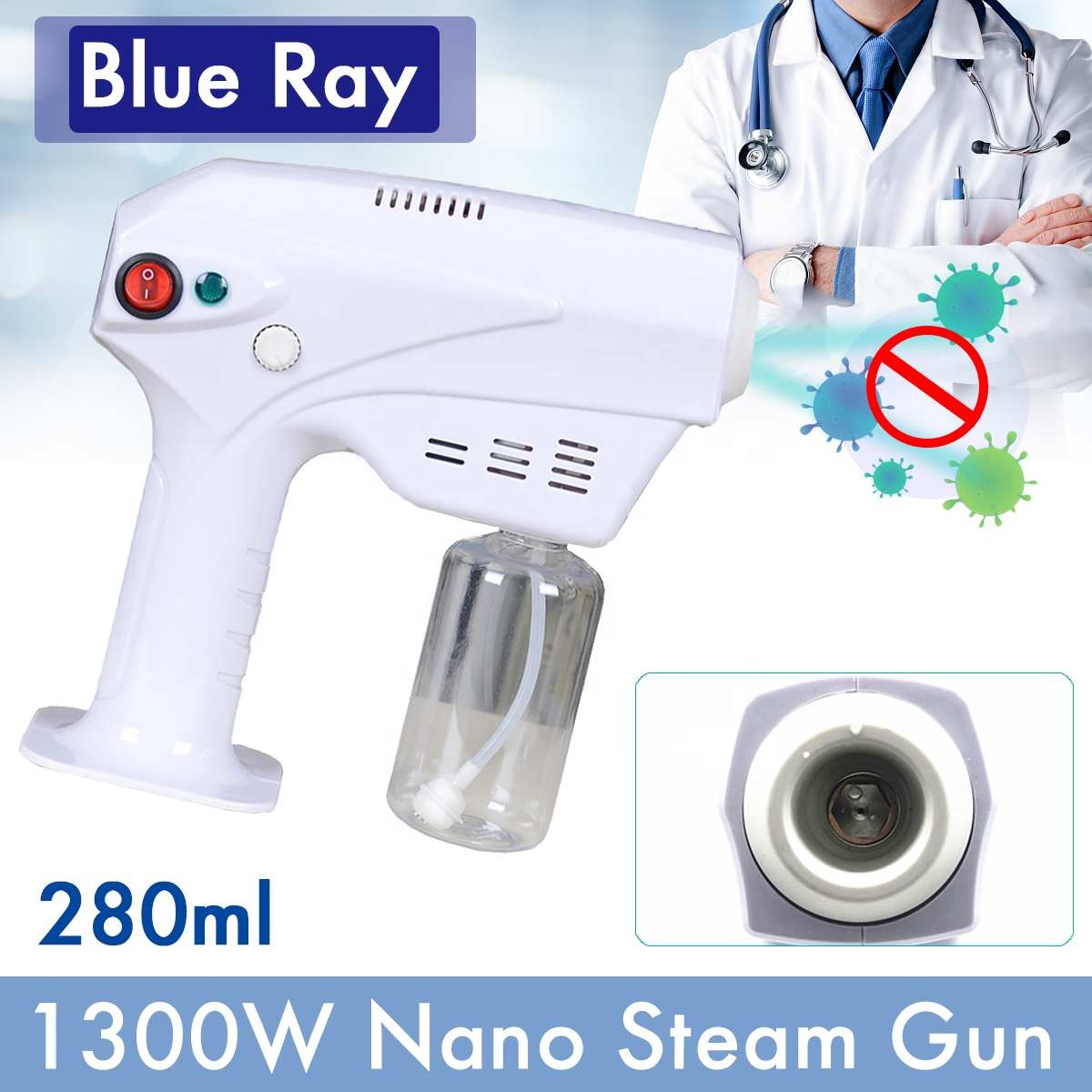 Factory Car/Home/Office Humidifier Antisepsis Fogging Gun Hair Spray Nano Mister Nano Steam Gun 280ML Tank Blue Nano Spray Gun