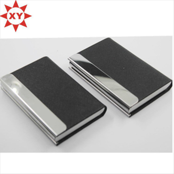 Shiny Metal Black Leather Business Card Holder
