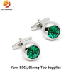 Green Crystal Silver Rounded Square Cufflinks for Sale