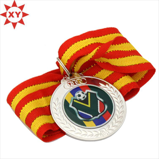 Wholesale Cheap Mirrored Silver Football Sport Metal Medal with Ribbon