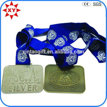 Souvenir Items Bronze Plated Rectangular Medals with Ribbon