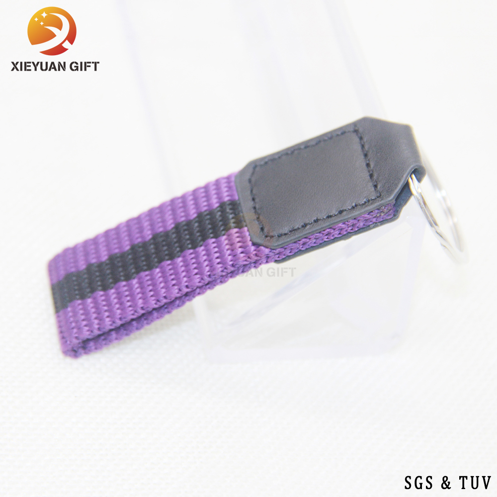 China factory custom high quality purple black ribbon leather key chain